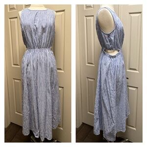 beachlunchlounge Blue and White Striped Sleeveless Cutout Maxi Dress